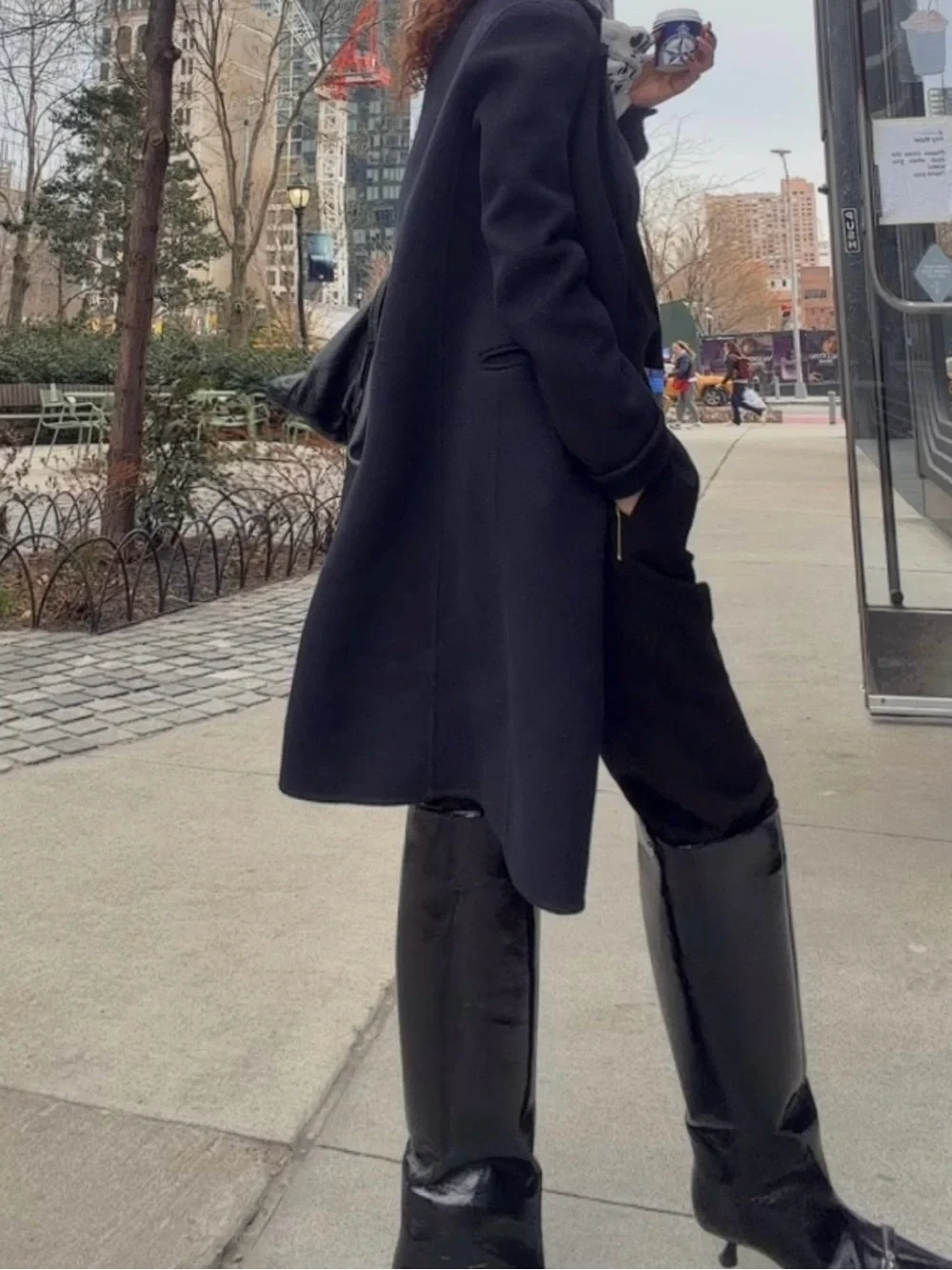 Ganni Black Patent Over-the-Knee Pointed Toe Boot